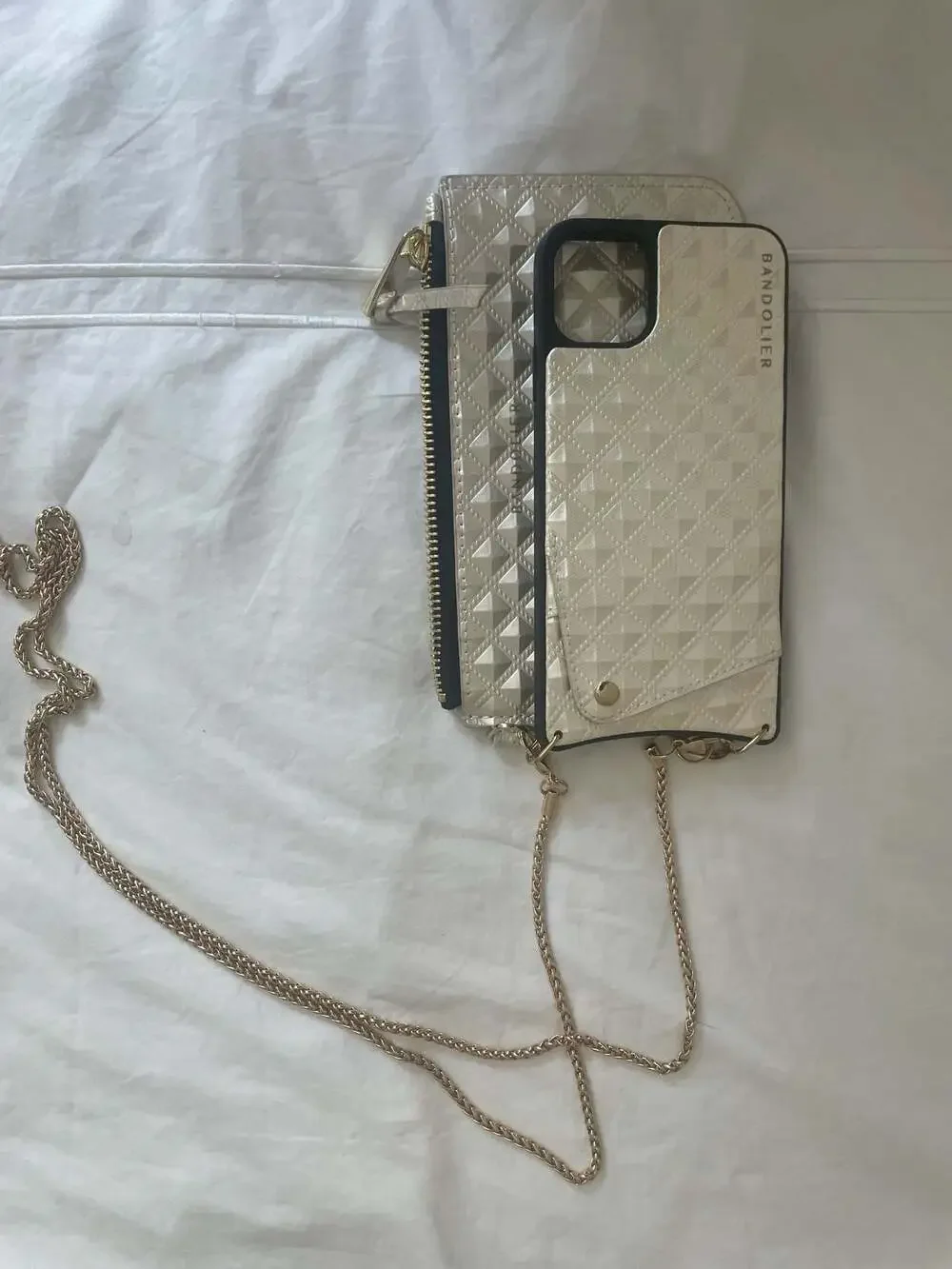 Bandolier Sheila Crossbody iPhone Case with Pouch in Creme and Gold